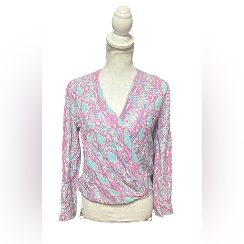Diane Von Furstenberg Blouse Silk Long Sleeve Python‎ Marci Plunge Size 2